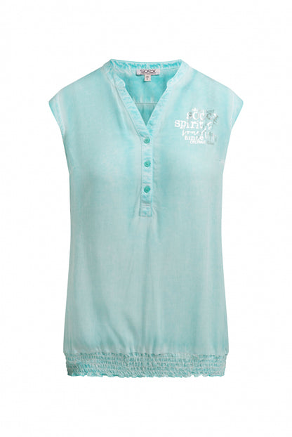 SOCCX Blusentop mit gesmoktem Saum und Rückenprint - aqua splash