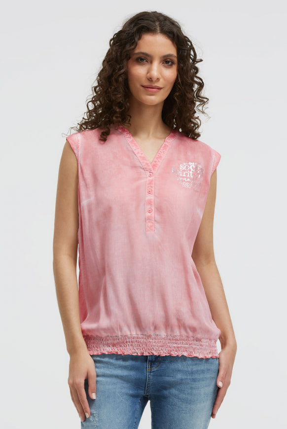 SOCCX Blusentop mit gesmoktem Saum und Rückenprint - beachy red
