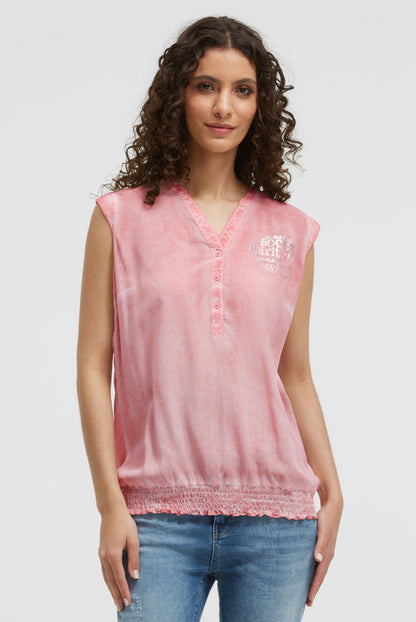 SOCCX Blusentop mit gesmoktem Saum und Rückenprint - beachy red