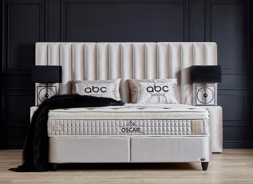 Boxspringbett Oscar von ABC Bedding Sandbeige mit Bettkasten