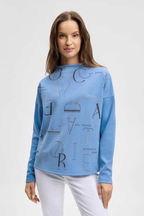SOCCX Boxy-Sweatshirt mit Print und Schmucksteinen