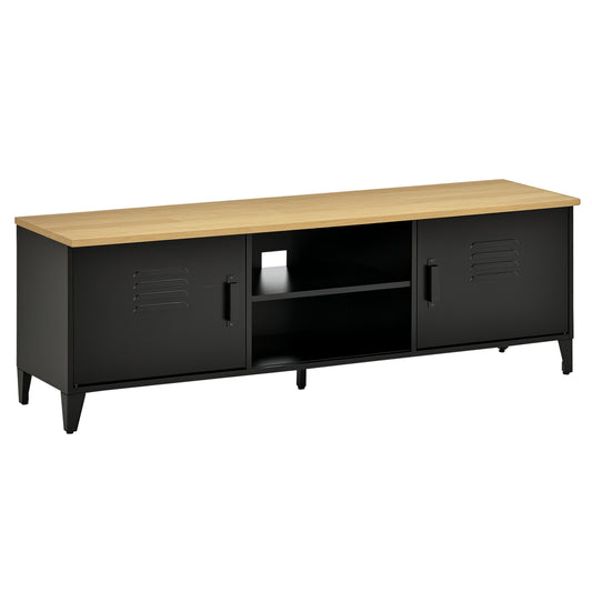 HOMCOM TV Lowboard TV Schrank Fernsehschrank Fernsehtisch TV-Regal Kommode bis zu 55" mit 2 Türen Regal Metall Holz Schwarz 150 x 40 x 50 cm   Aosom