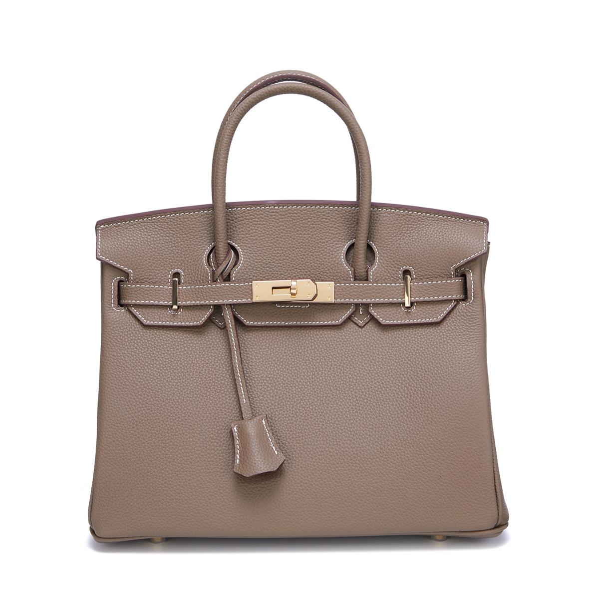 Neue Togo Small Grain Gold Buckle Platin Toe Cover Layer Rindsleder Damentasche Große Kapazität Handtasche Damentasche 30x12x23cm khaki