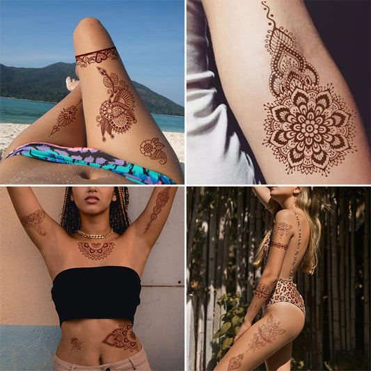 Indian Lace Tattoo Stickers Red Brown Waterproof Henna Tattoo Stickers Tatto