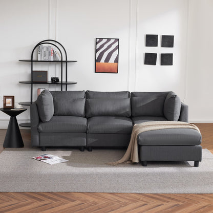 Ecksofa mit Fußstütze, Bequemes Sofa, Sofa Graues Ecksofa, für 3-4 Persone, Verstellbare Lendenkissen, Beweglicher Fußhocker, 220x157x 81cm   Aosom.de