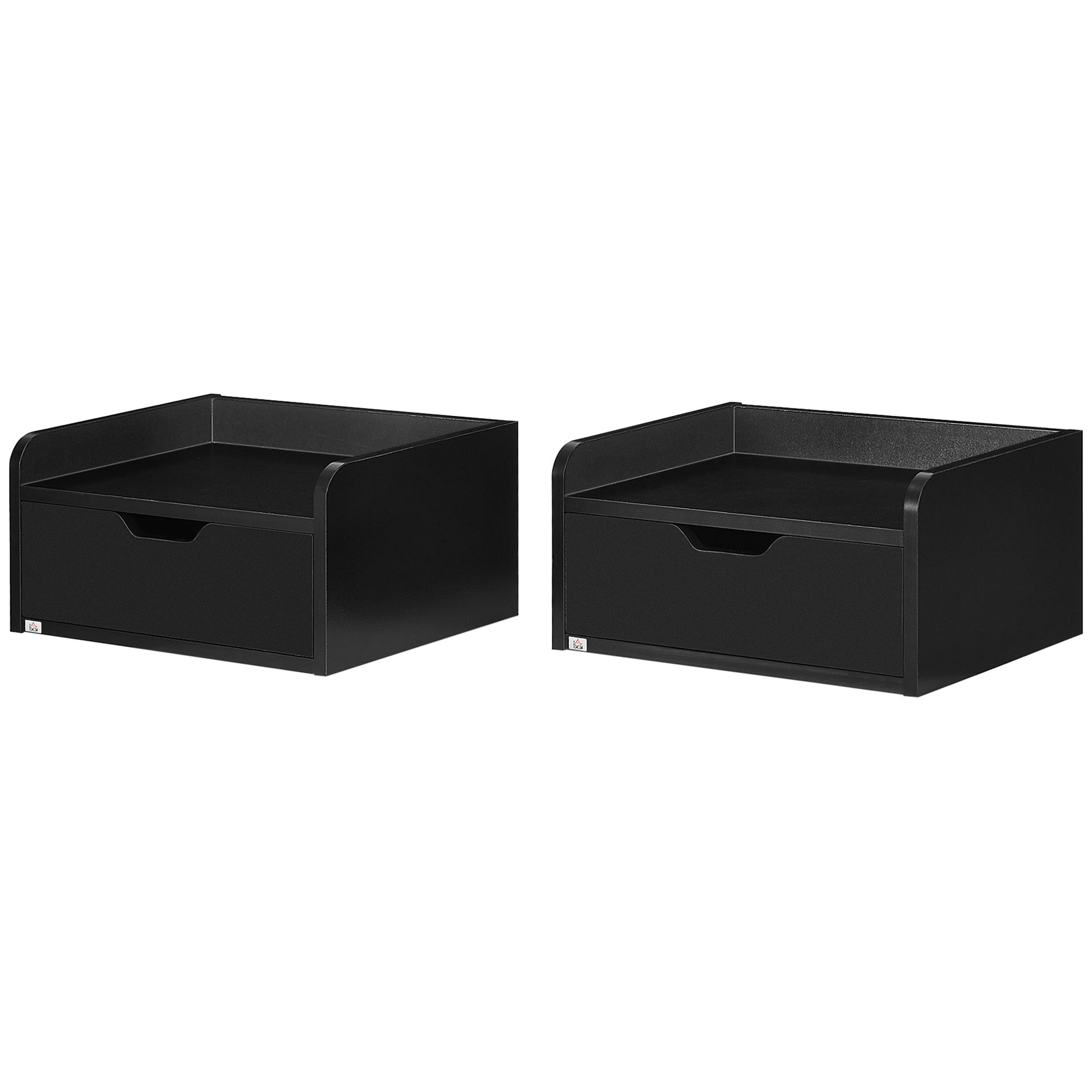HOMCOM Set mit 2 wandmontierten Nachttischen, wandhängende Nachttische - Schublade, Tischplatte - aus Holz Maße 40B x 30T x 19,5H cm schwarz   Aosom