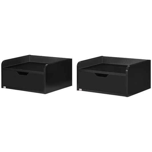 HOMCOM Set mit 2 wandmontierten Nachttischen, wandhängende Nachttische - Schublade, Tischplatte - aus Holz Maße 40B x 30T x 19,5H cm schwarz   Aosom