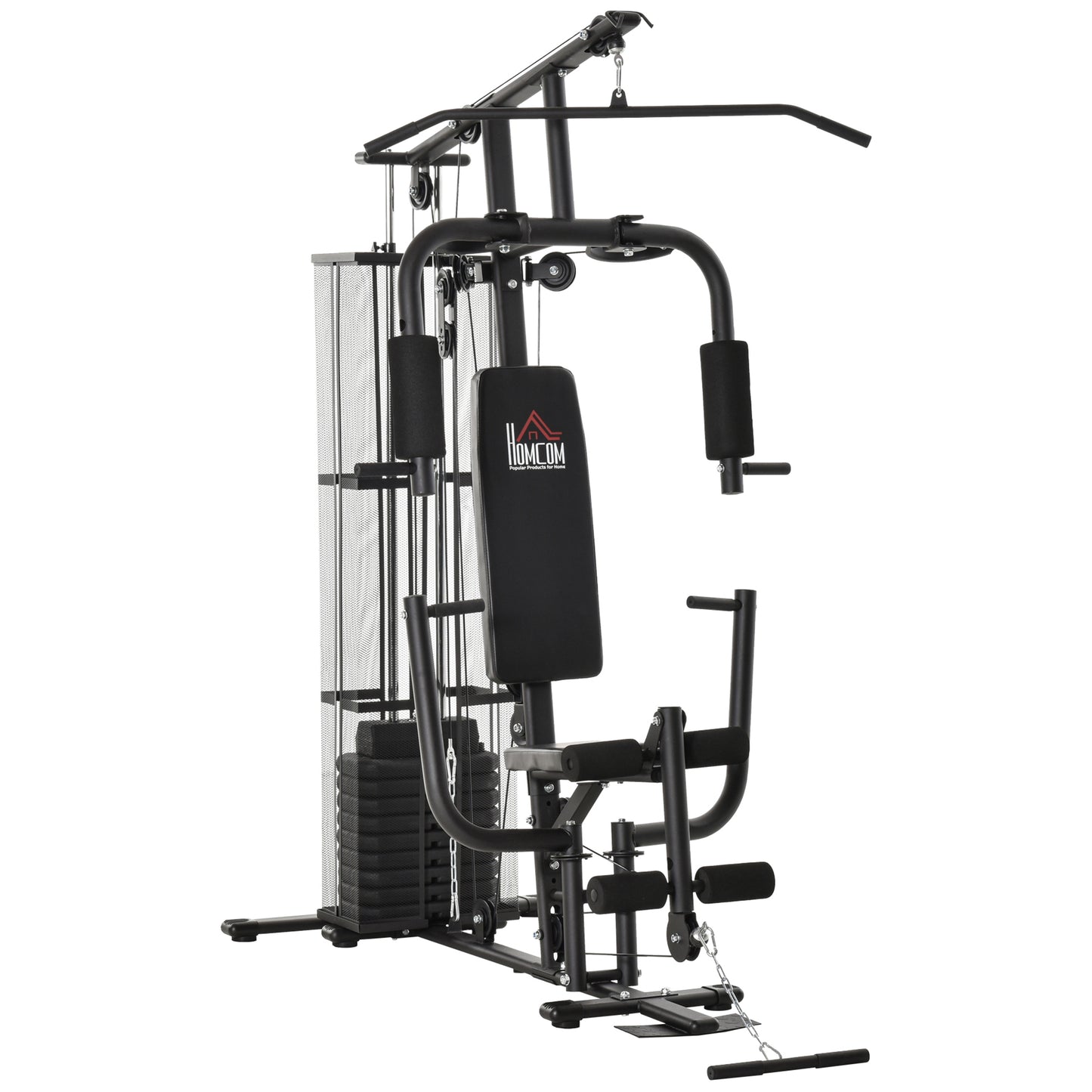 HOMCOM Gym Kraftstation  Fitnessstation Multigym mit Gewichten, Latzug & Beincurl, Metall & PU-Kunstleder, Schwarz  Aosom
