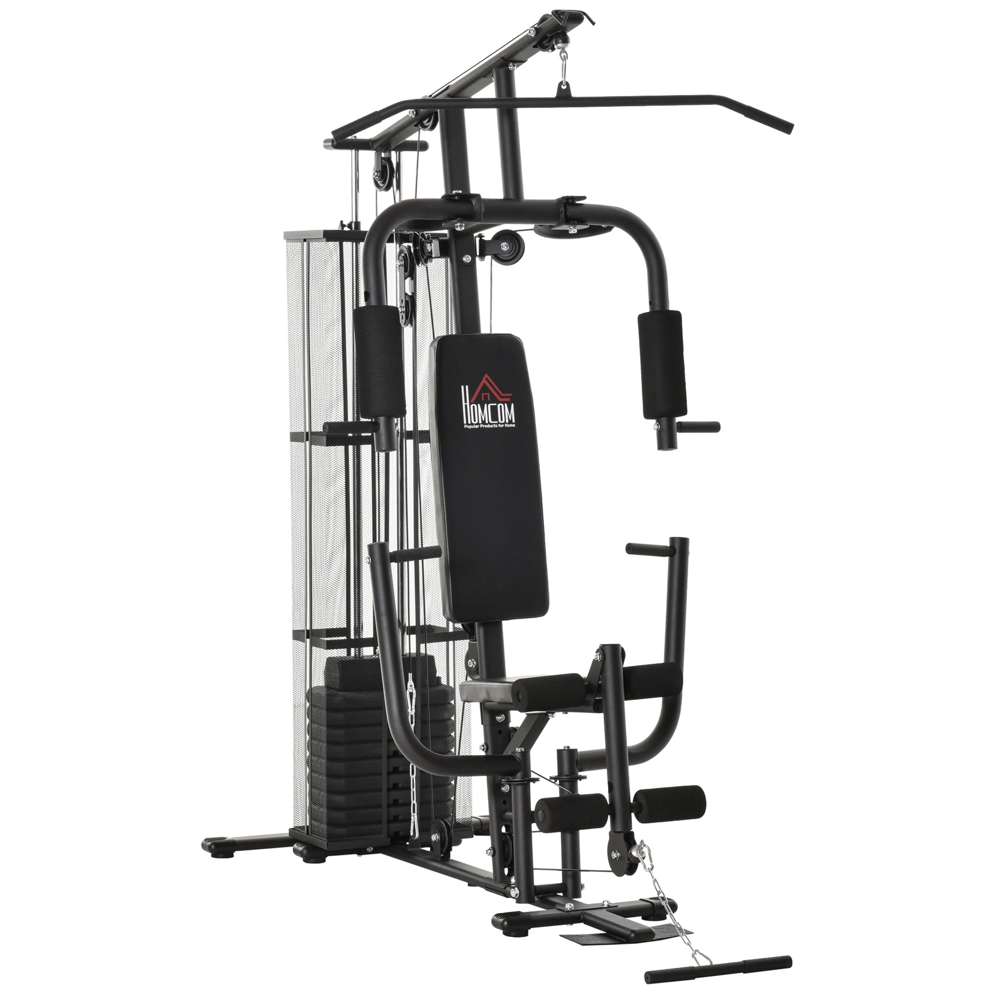 HOMCOM Gym Kraftstation  Fitnessstation Multigym mit Gewichten, Latzug & Beincurl, Metall & PU-Kunstleder, Schwarz  Aosom