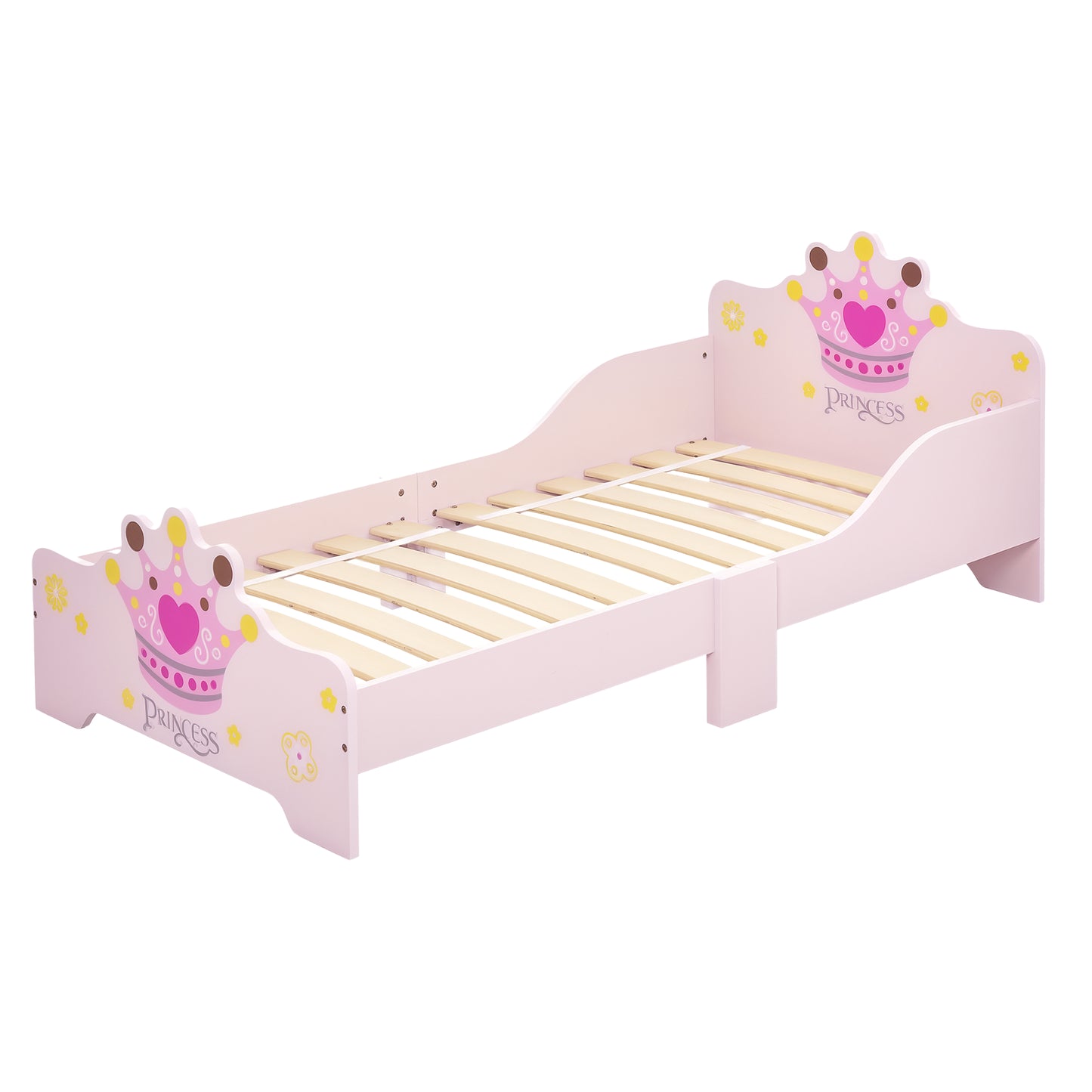 HOMCOM Kinderbett Prinzessinnen-Motiv mit Rausfallschutz für 3-6 Jahre, Holzbett für Mädchenzimmer aus Pappelholz, 143x73x60 cm   Aosom.de