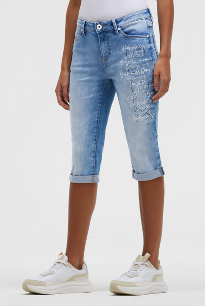SOCCX Capri Jeans RO:MY Regular Fit - mid blue printed