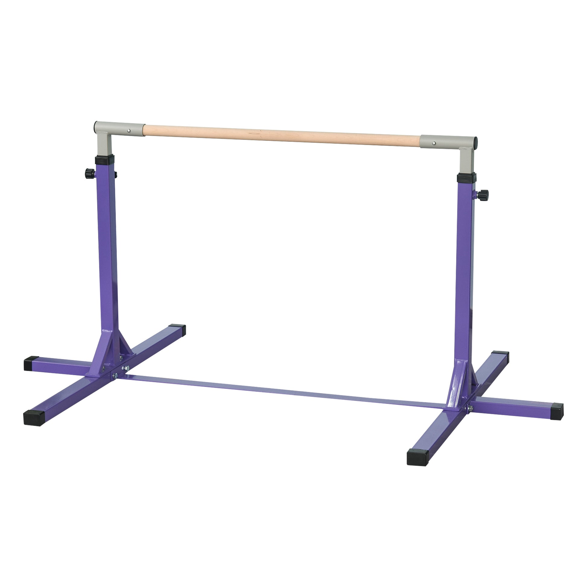 HOMCOM Gymnastik-Turnreck, 13-stufig höhenverstellbar Reckstange, Reck Turnstange aus Holz & stabile Stahlkonstruktion bis 75 kg belastbar, für 3+ Kinder, Indoor, Outdoor, Violett   Aosom