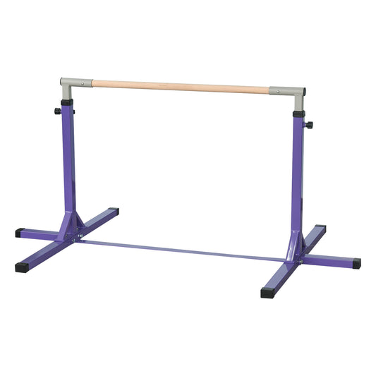 HOMCOM Gymnastik-Turnreck, 13-stufig höhenverstellbar Reckstange, Reck Turnstange aus Holz & stabile Stahlkonstruktion bis 75 kg belastbar, für 3+ Kinder, Indoor, Outdoor, Violett   Aosom