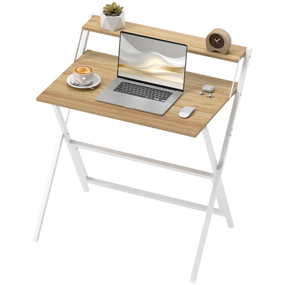 HOMCOM Schreibtisch Platzsparend Klappbar mit Monitorablage, Computertisch Klein und Klappbar für Büro und Studium, aus Stahl, 81.5x62x86.5 cm, Farbe Holz   Aosom