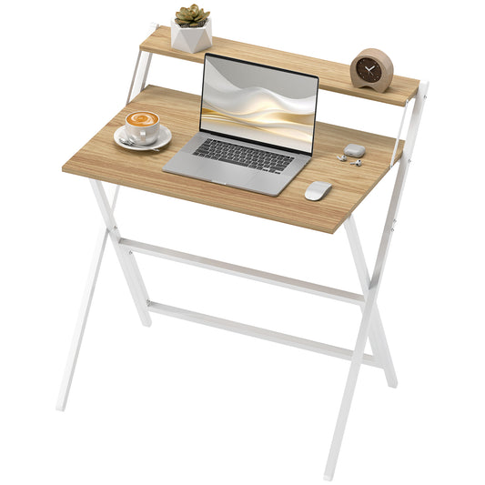 HOMCOM Schreibtisch Platzsparend Klappbar mit Monitorablage, Computertisch Klein und Klappbar für Büro und Studium, aus Stahl, 81.5x62x86.5 cm, Farbe Holz   Aosom