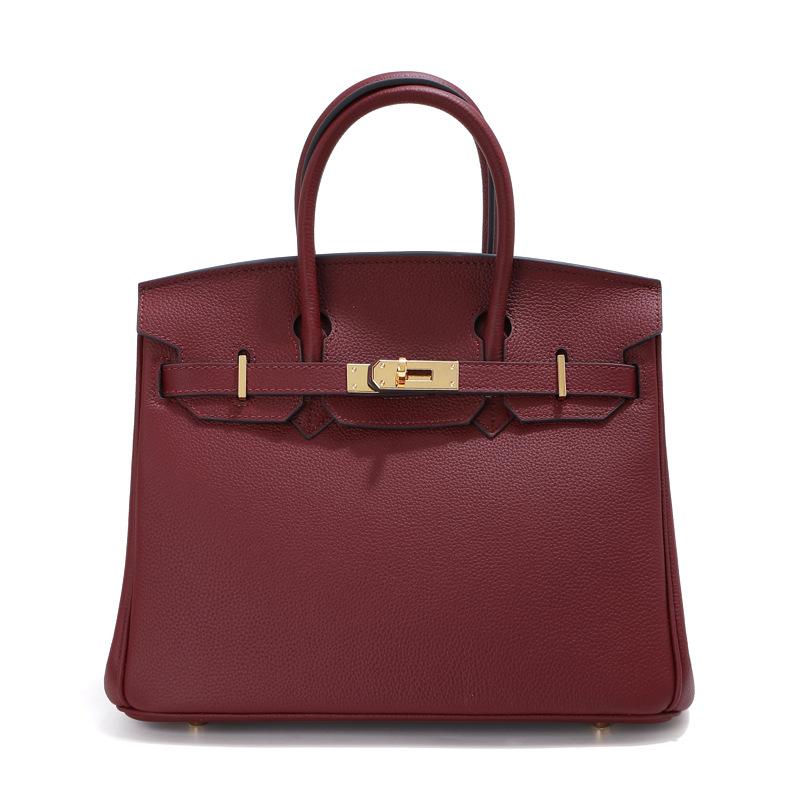 Kopfschicht-Rindsleder-Platin-Tasche, echtes Leder, Damentasche, große Kapazität, Handtasche, Damen, High-End-Sense, Pendler-Schultertasche 30CM wein rot