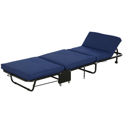 HOMCOM Klappbares Gästebett 2-in-1 mit verstellbarem Kopfteil und Rollen, Stahlrahmen, Schaumstoff, Blau 184x65x26cm für flexibles Schlafen   Aosom.de