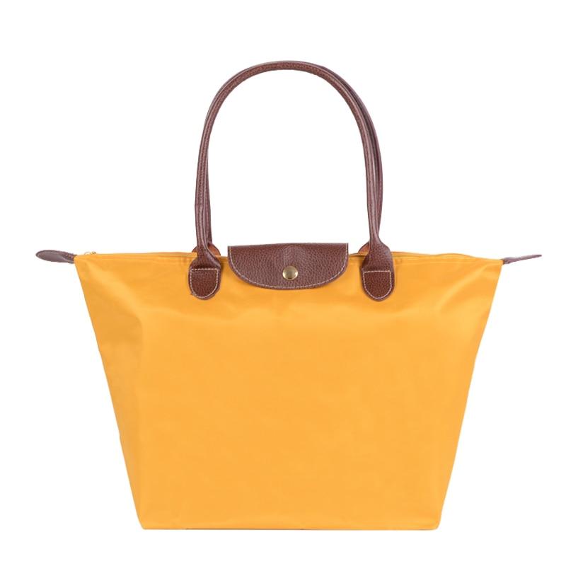 Neue Nylon Strand Tote Tasche Mode Frauen Handtasche Tote Oxford Schulter Taschen Weibliche Wasserdichte Knödel Falten Einkaufstasche 2024 L gelb