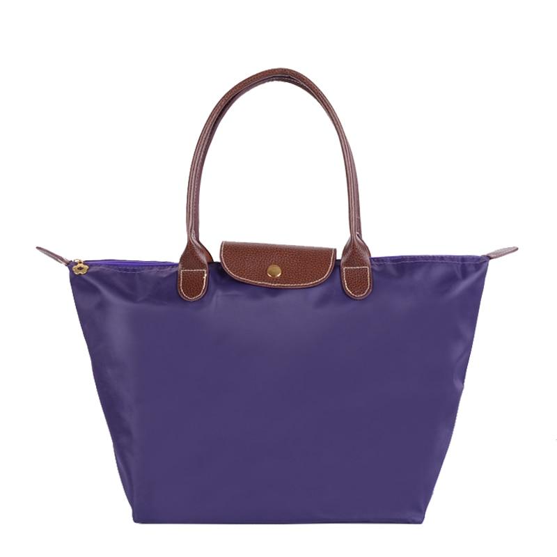 Neue Nylon Strand Tote Tasche Mode Damen Handtasche Tote Oxford Schulter Taschen Weibliche Wasserdichte Knödel Falten Einkaufstasche MIT Large violett