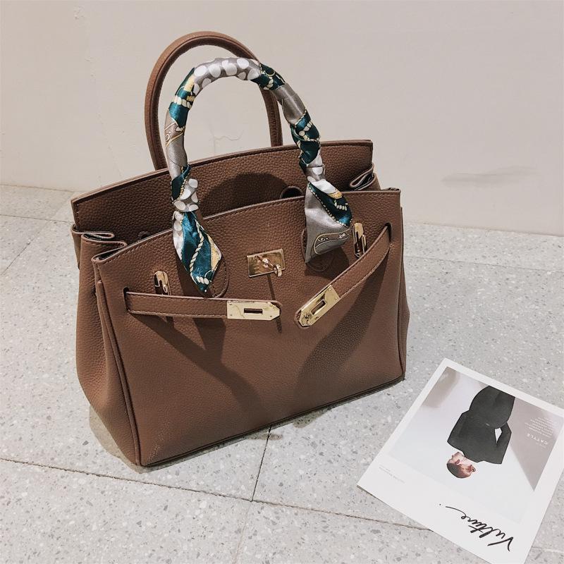 Frauen Taschen Mode Lychee Muster Platin Tasche Hand Schulter Diagonal Weibliche Tasche braun