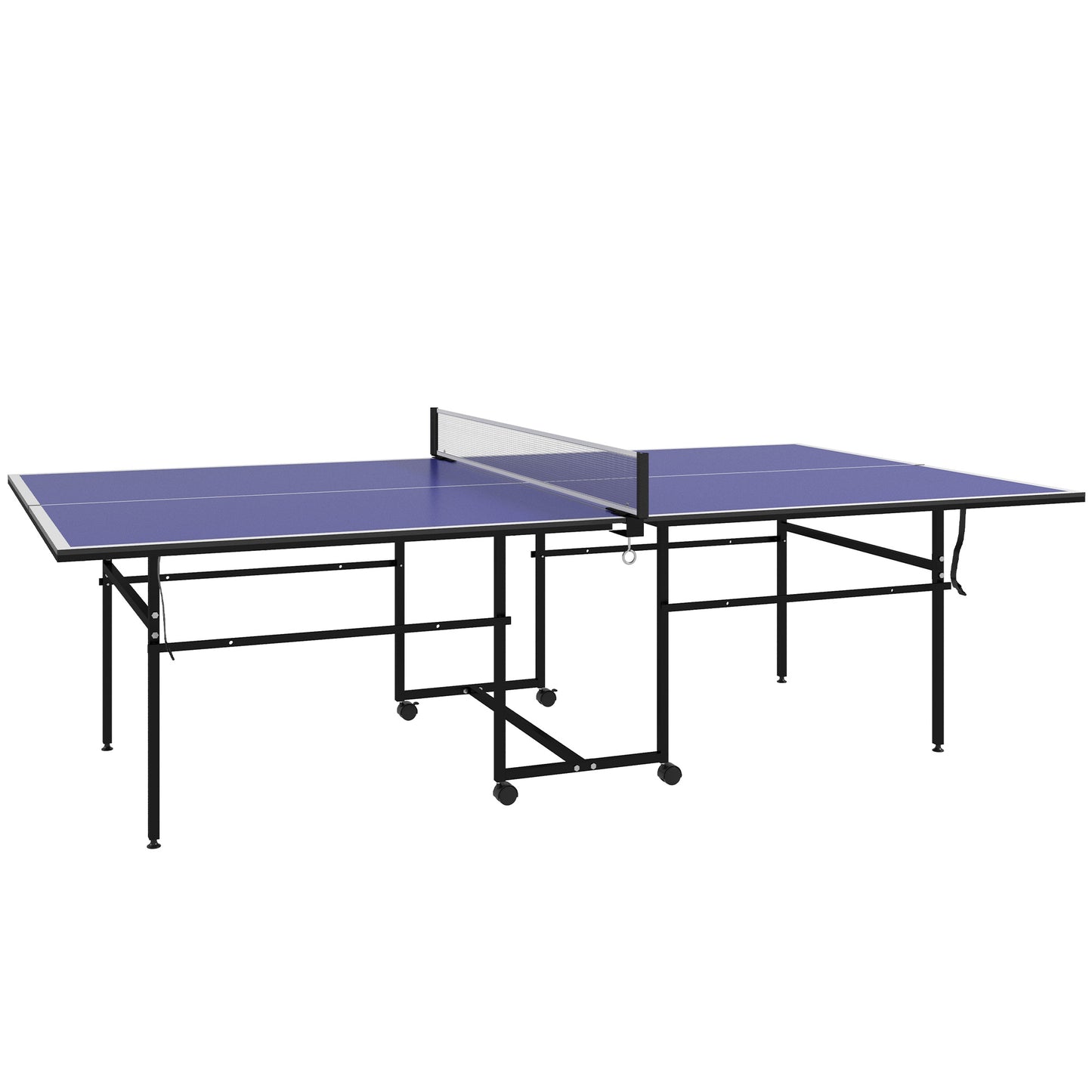 SPORTNOW Tischtennistisch, Tischtennisplatte in Viertel Klappbar mit Rollen, Tischtennisspiel-Set mit 2 Tischtennisschlägern, 3 Bällen, Outdoor Indoor Stahl, Blau, 274 x 152,5 x 75,5 cm   Aosom