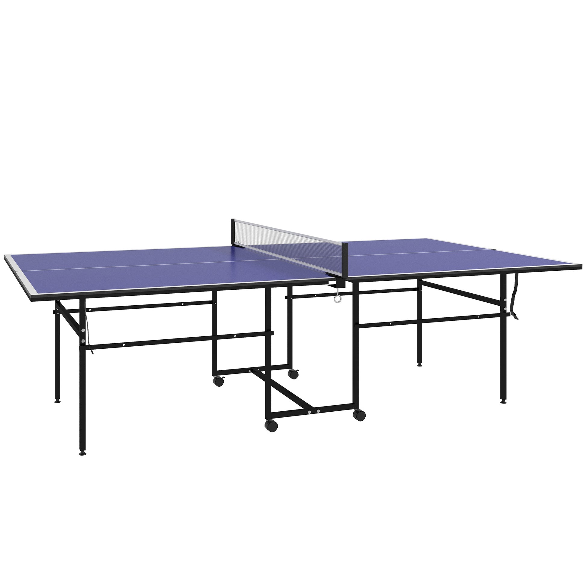 SPORTNOW Tischtennistisch, Tischtennisplatte in Viertel Klappbar mit Rollen, Tischtennisspiel-Set mit 2 Tischtennisschlägern, 3 Bällen, Outdoor Indoor Stahl, Blau, 274 x 152,5 x 75,5 cm   Aosom