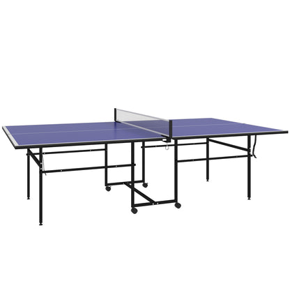 SPORTNOW Tischtennistisch, Tischtennisplatte in Viertel Klappbar mit Rollen, Tischtennisspiel-Set mit 2 Tischtennisschlägern, 3 Bällen, Outdoor Indoor Stahl, Blau, 274 x 152,5 x 75,5 cm   Aosom