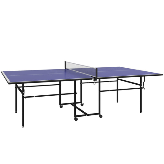 SPORTNOW Tischtennistisch, Tischtennisplatte in Viertel Klappbar mit Rollen, Tischtennisspiel-Set mit 2 Tischtennisschlägern, 3 Bällen, Outdoor Indoor Stahl, Blau, 274 x 152,5 x 75,5 cm   Aosom