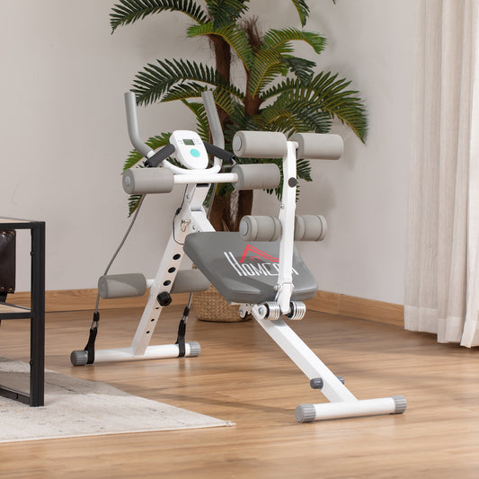 HOMCOM 2-in-1 Bauchtrainer, Bauchmuskeltrainer mit verstellbare Bauchmuskelbank, höhenverstellbarer Trainer mit LCD-Anzeige, für Muskelaufbau, Fitness, belastbar bis100 kg, Stahl, Weiß+Grau   Aosom