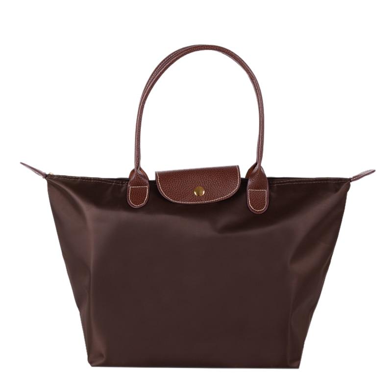 Neue Nylon Strand Tote Tasche Mode Frauen Handtasche Tote Oxford Schulter Taschen Weibliche Wasserdichte Knödel Falten Einkaufstasche 2024 M braun