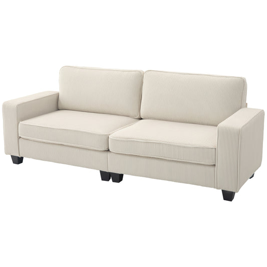 HOMCOM 3-Sitzer Sofa, Couch mit Armlehnen, Rückenkissen, Wohnzimmersofa mit  Cordbezug, Federkern, Polstersofa für Wohnzimmer, Schlafzimmer 227 x 84 x 87 cm, Cremeweiß   Aosom