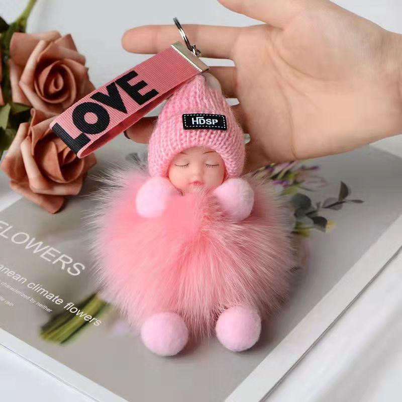 9 CM Schönheit Für Dame Schöne Mädchen Tasche Anhänger Plüsch Puppe Auto Schlüsselanhänger Anhänger beige