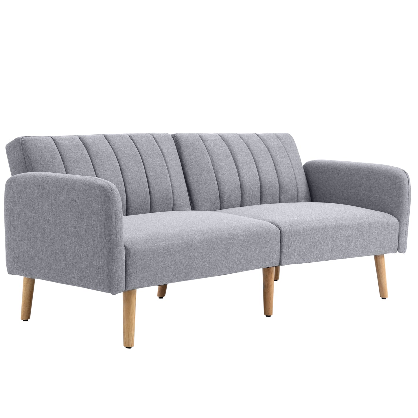 HOMCOM Schlafsofa, 2-Sitzer Sofa mit Schlaffunktion, Verstellbare Rückenlehne, Dick Gepolsterte Couch, Armlehne, Schlafcouch mit Holzbeine für Wohnzimmer, Gästezimmer, 173 x 75 x 73 cm, Grau   Aosom