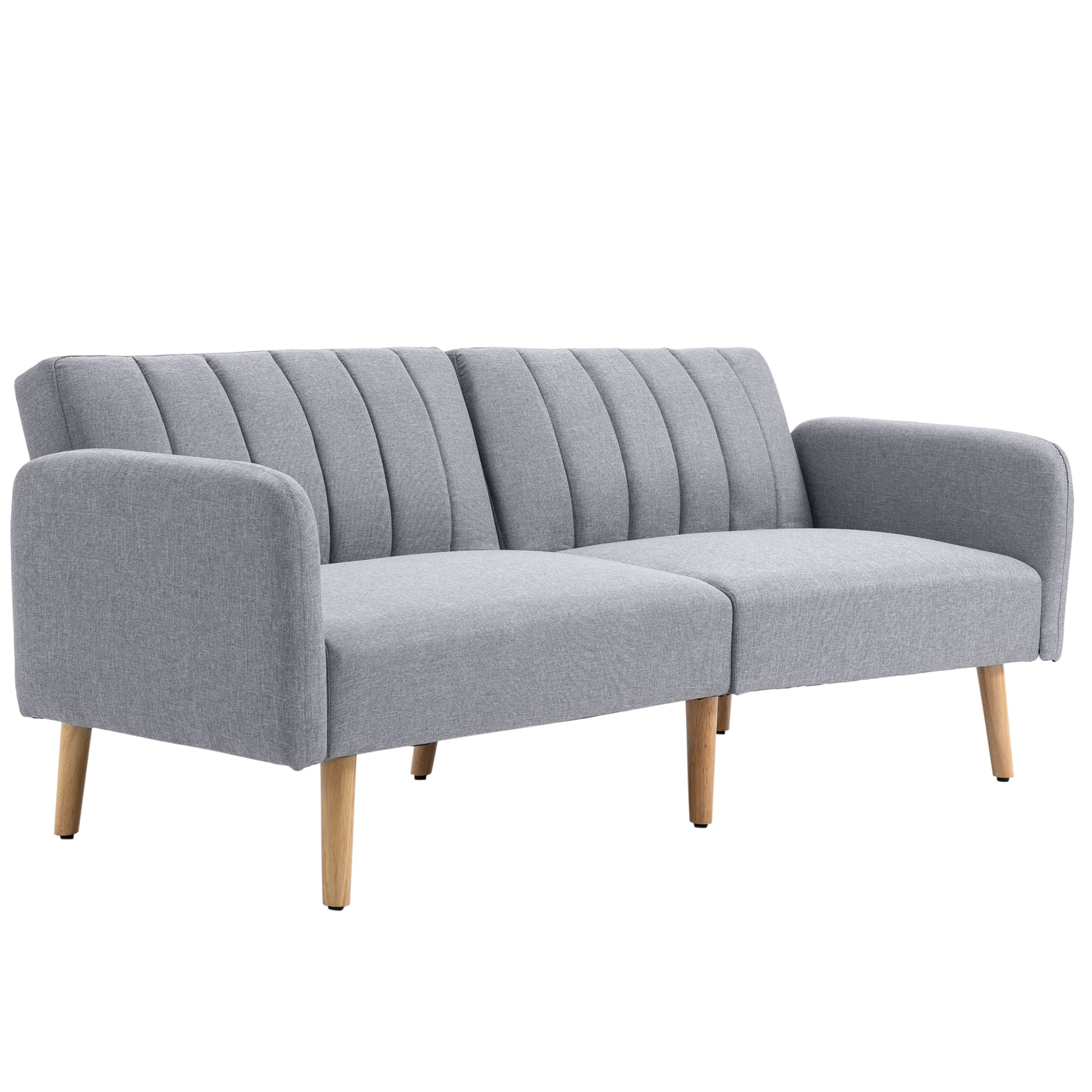 HOMCOM Schlafsofa, 2-Sitzer Sofa mit Schlaffunktion, Verstellbare Rückenlehne, Dick Gepolsterte Couch, Armlehne, Schlafcouch mit Holzbeine für Wohnzimmer, Gästezimmer, 173 x 75 x 73 cm, Grau   Aosom