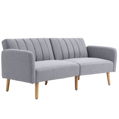 HOMCOM Schlafsofa, 2-Sitzer Sofa mit Schlaffunktion, Verstellbare Rückenlehne, Dick Gepolsterte Couch, Armlehne, Schlafcouch mit Holzbeine für Wohnzimmer, Gästezimmer, 173 x 75 x 73 cm, Grau   Aosom