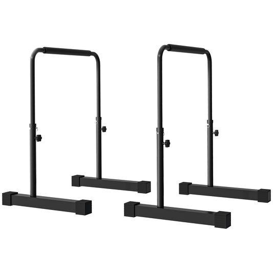 HOMCOM Dip Barren Bars 2er Set Rutschfest Dip Station 80-100 cm Höhenverstellbar Fitness Parallettes für Muskeltraining und Krafttraining Stahl Schwarz   Aosom