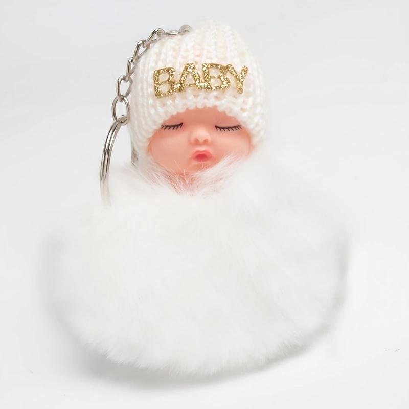 Cartoon Plüsch Schlaf Puppe Schlüsselanhänger Niedliche Plüsch Kohle Ball Rucksack Anhänger Kreative DIY Kinder Plüsch Puppe Anhänger Zubehör Auto Anhänger für Freunde weiß