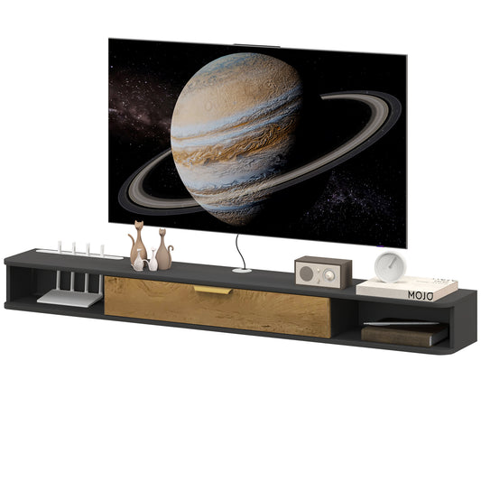 HOMCOM Wand-TV-Möbel schwebendes TV-Möbel aus Holz, TV-Bank mit offenen Fächern, klappbarer Tür und Kabeldurchlässen, für Wohnzimmer Schlafzimmer, 160 x 24 x 16 cm, grau   Aosom