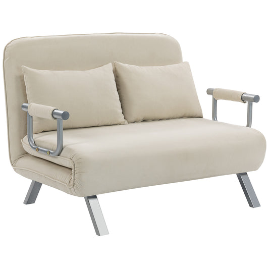 HOMCOM 2-Sitzer-Schlafsofa, klappbares Sofa mit in 5 Positionen verstellbarer Rückenlehne, Liege mit 2 Kissen, abnehmbarem Wildlederoptik-Bezug, 111x80x78cm, beige   Aosom