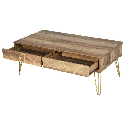 HOMCOM Couchtisch aus Holz Wohnzimmertisch Große Tischplatte und 2 Schubladen Luxuriöses Design Elegante Dekoration mit Handgemalten Goldenen Linien 110L x 59B x 42H cm Braun   Aosom