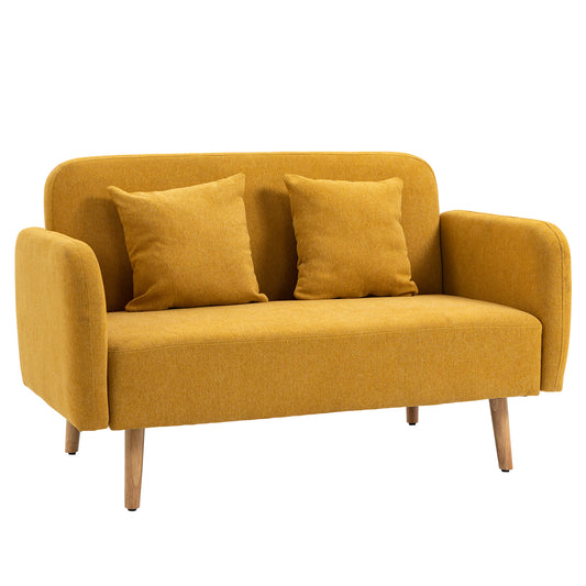 HOMCOM Doppelsofa  Loveseat mit Kissen, einstellbare Fußrasten, samtartiges Polyester, Schaumstoff, kompaktes Design, 2-Sitzer, Natur+Gelb  Aosom