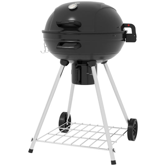 Outsunny Holzkohlegrill BBQ Campinggrill mit Grillrost, Rädern, Ablage, Aschefänger & integriertem Thermometer aus Metall   Aosom.de