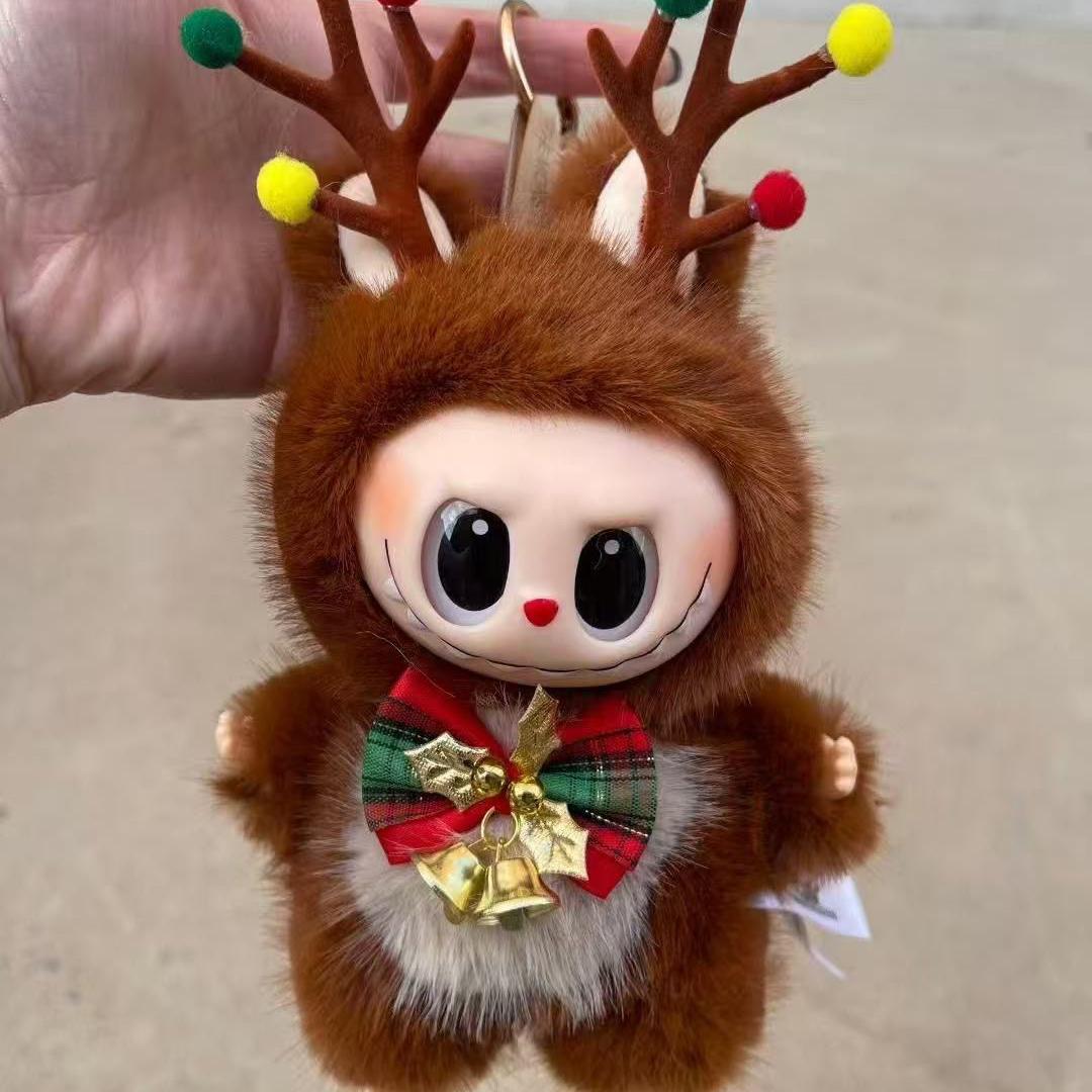 2025 Neu Weihnachten Plüsch Anhänger Elch Puppe Niedlich Internet Berühmtheit Schlüsselanhänger Taschenanhänger Set Stand aufbauen braun