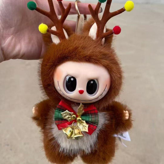 2025 Neu Weihnachten Plüsch Anhänger Elch Puppe Niedlich Internet Berühmtheit Schlüsselanhänger Taschenanhänger Set Stand aufbauen braun