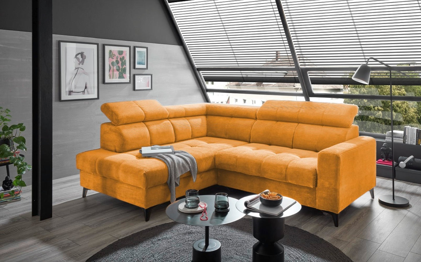 Ecksofa Bavaro elektronischer Sitztiefenverstellung und Breitcord-Bezug Ed Exciting Design