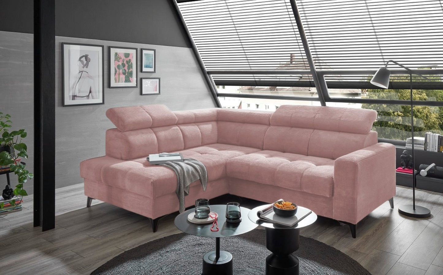 Ecksofa Bavaro elektronischer Sitztiefenverstellung und Breitcord-Bezug Ed Exciting Design