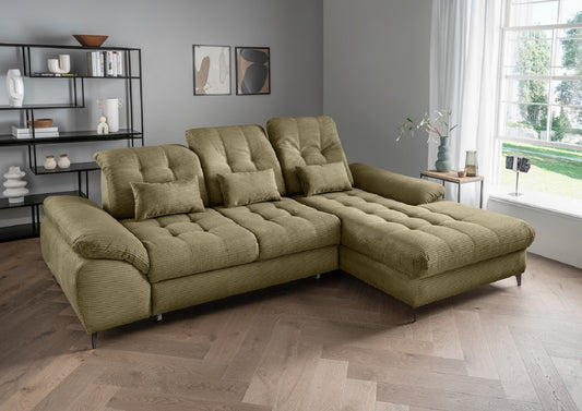 Das Ecksofa Modell Delphino in Cord  - Schlaffunktion und Bettkasten inklusive