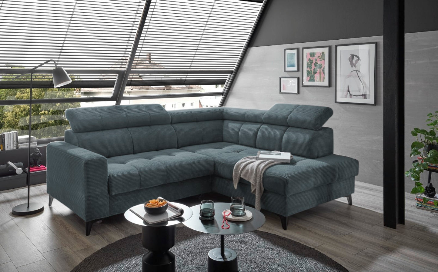 Ecksofa Bavaro elektronischer Sitztiefenverstellung und Breitcord-Bezug Ed Exciting Design