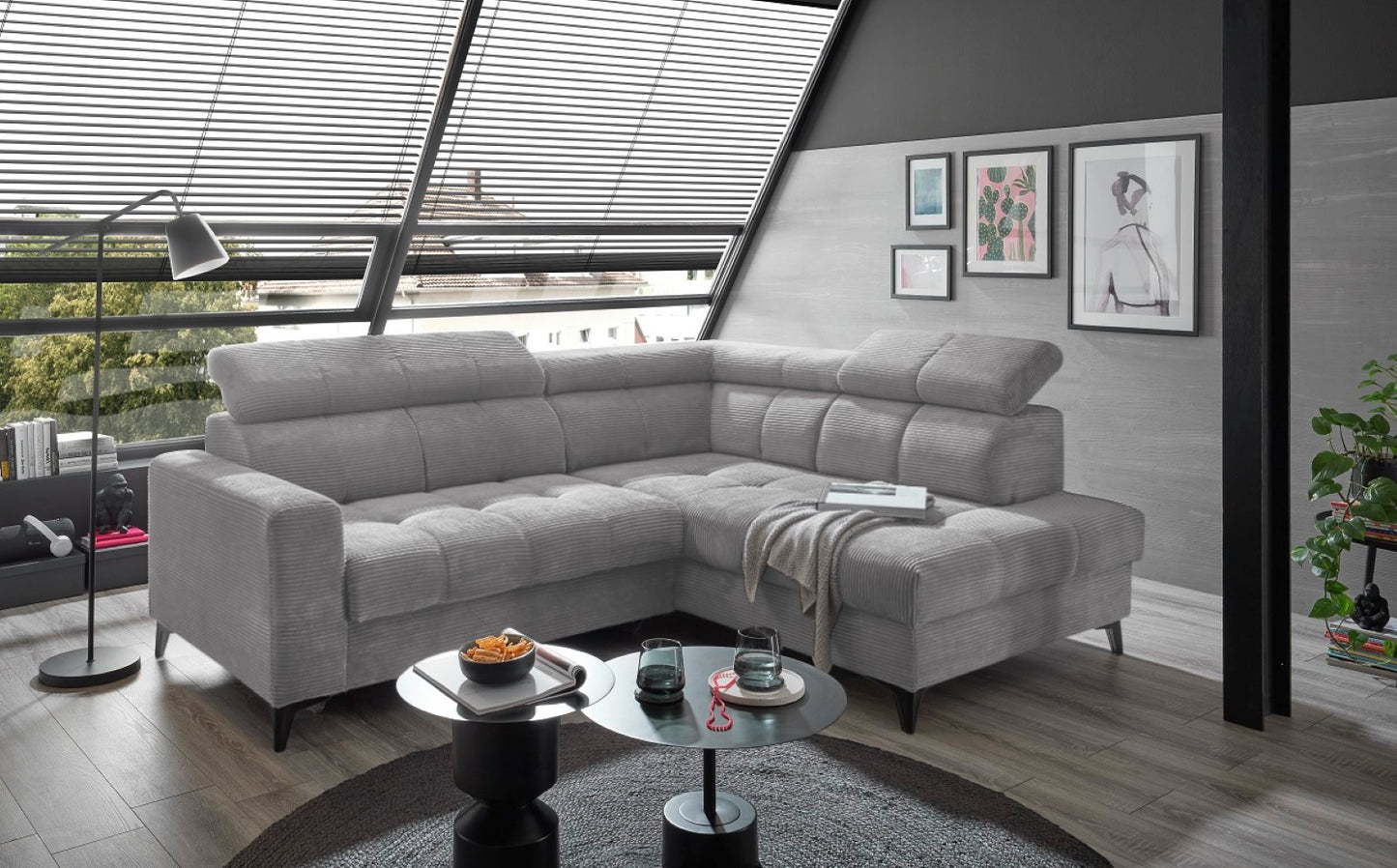 Ecksofa Bavaro elektronischer Sitztiefenverstellung und Breitcord-Bezug Ed Exciting Design