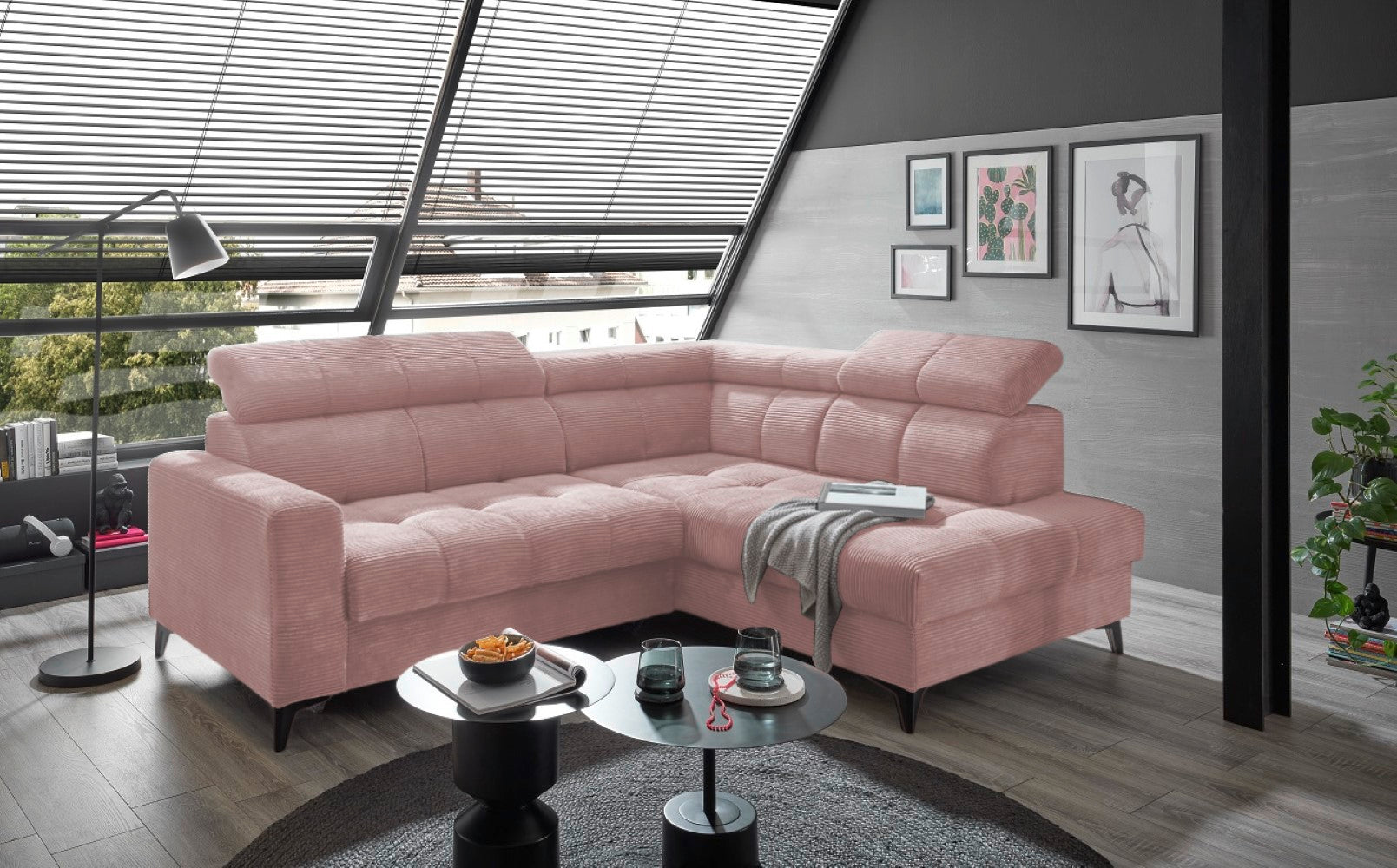 Ecksofa Bavaro elektronischer Sitztiefenverstellung und Breitcord-Bezug Ed Exciting Design